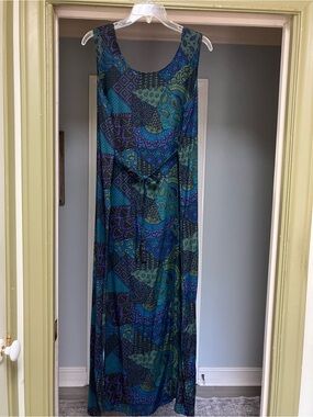 Studio Teal, Navy & Purple Sleeveless Printed Maxi Dress